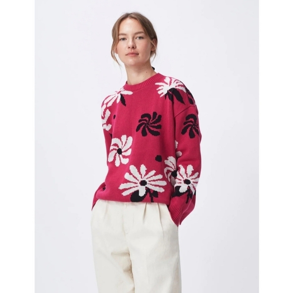 For DAYS PINK Floral Print Oversized Sweater 100% Organic Cotton Size Medium - Picture 2 of 10